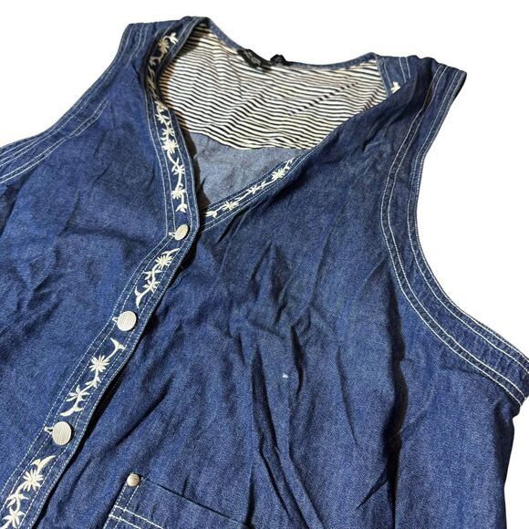 Vintage Carole Little Plus 22w Blue Sleeveless V Neck Embroidery Vest Floral - Picture 9 of 12